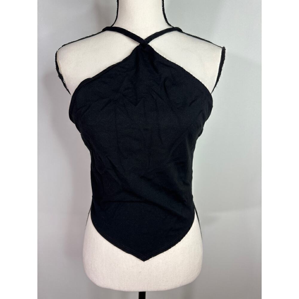 Eri + Ali Black Halter Neck Back Zip Tank MEDIUM